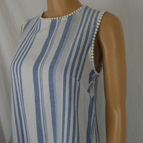 London Times Striped Sleeveless Drop Waist Ruffle Bottom Mini Knee Length Dress - Picture 3 of 11